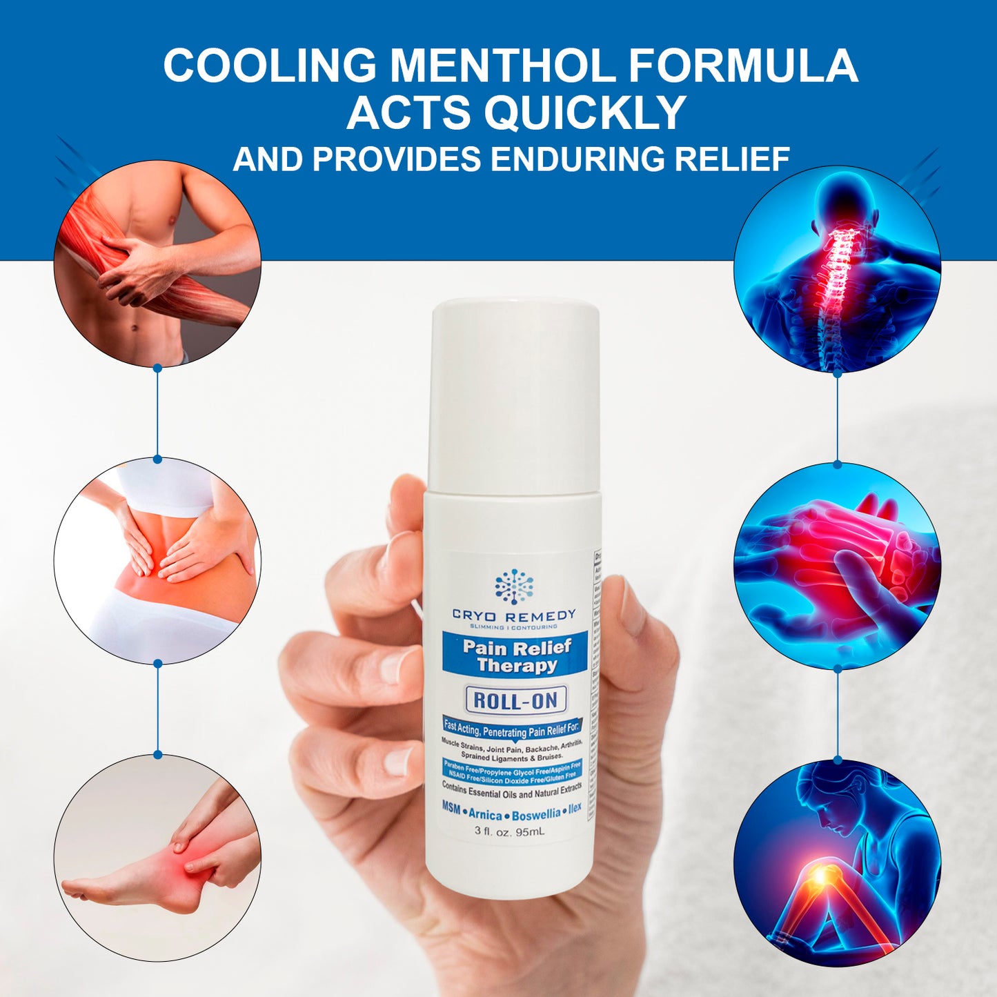 Cryo Remedy Menthol Roll on Pain Relief for Arthritis, Backache, Muscle & Joint Pain - Fast-Acting Topical Analgesic with Soothing Menthol, Deep Relief for Aches and Discomfort, 3 oz Roll On