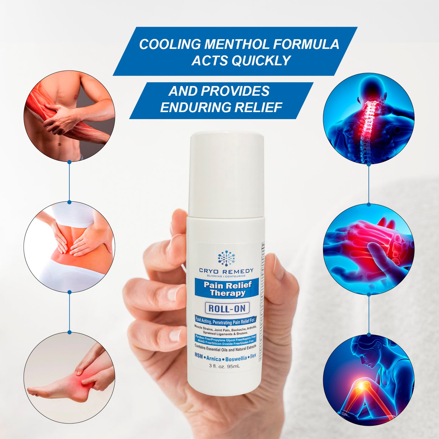 Cryo Remedy Menthol Roll on Pain Relief for Arthritis, Backache, Muscle & Joint Pain - Fast-Acting Topical Analgesic with Soothing Menthol, Deep Relief for Aches and Discomfort, 3 oz Roll On