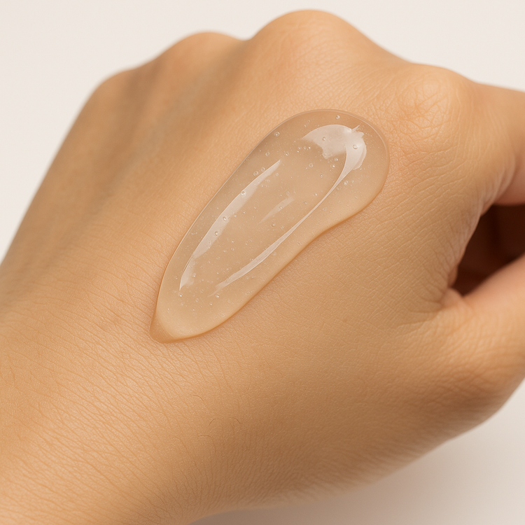 Close-up of Cryo Remedy® Cryo Conductive Gel showing smooth, clear, hydrating texture on hand.