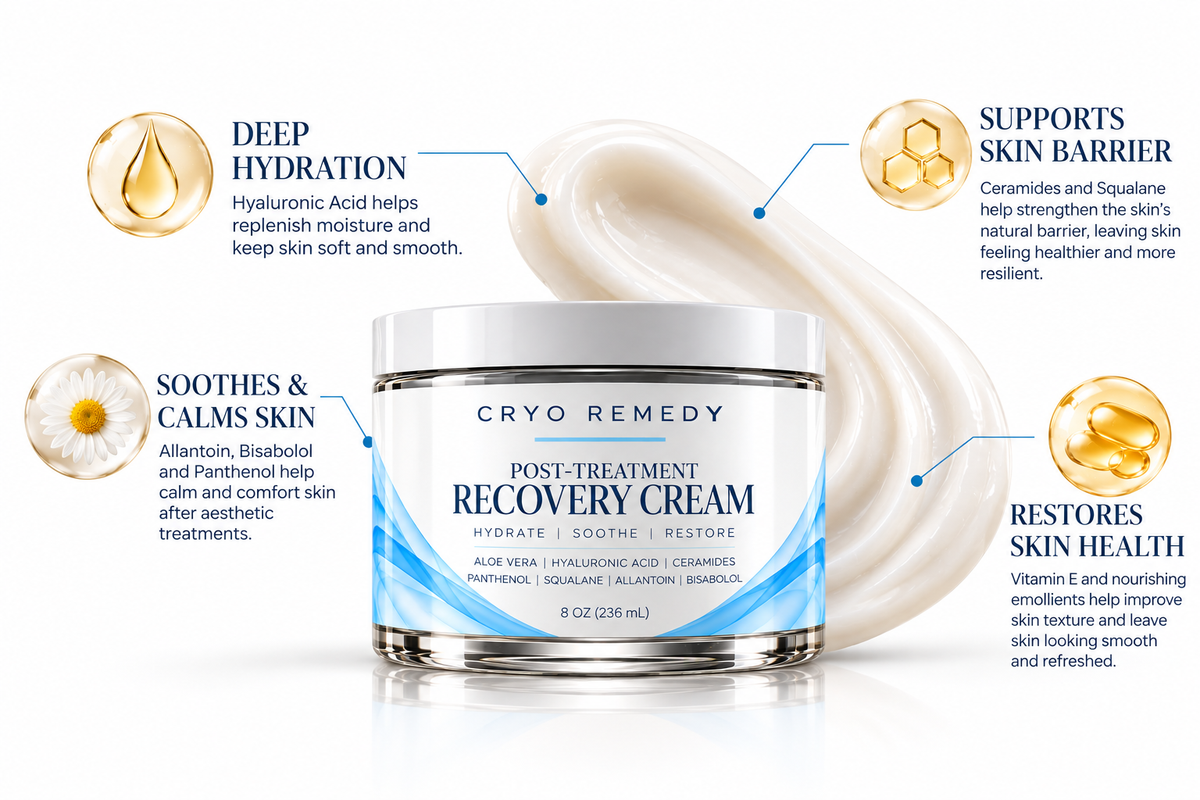 Cryo Remedy Post-Treatment Recovery Cream | Ceramide & Hyaluronic Acid Moisturizer for Face & Body – 8 oz